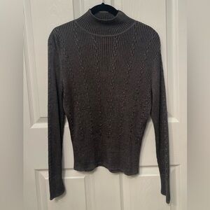 Carlisle Gray Silver Ribbed Sparkly Silk Metallic Mock Turtleneck Sweater